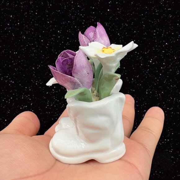 Crown Fine Bone China England Flower Porcelain Bouquet White Boot Hand Painted - Picture 8 of 10